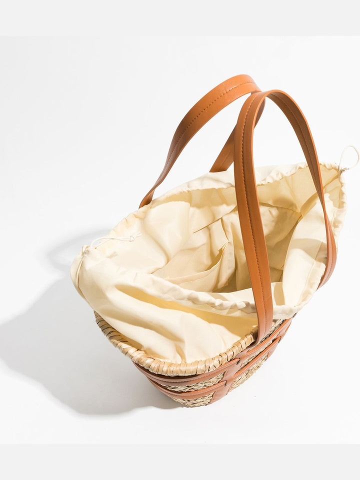 Cabas en osier et cuir