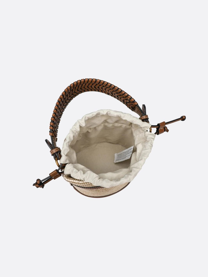 Sac seau en raphia et garniture cuir